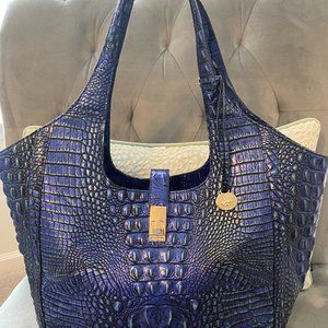 Brahmin Large Carla Newbury Leather Hobo Tote in beautiful fluorescent navy blue